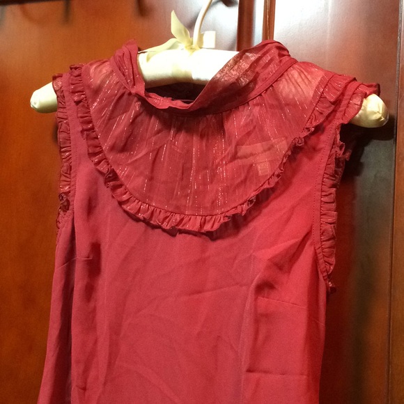ModCloth Sleeveless Red Top with Bib Ruffle Detail - Picture 2 of 8